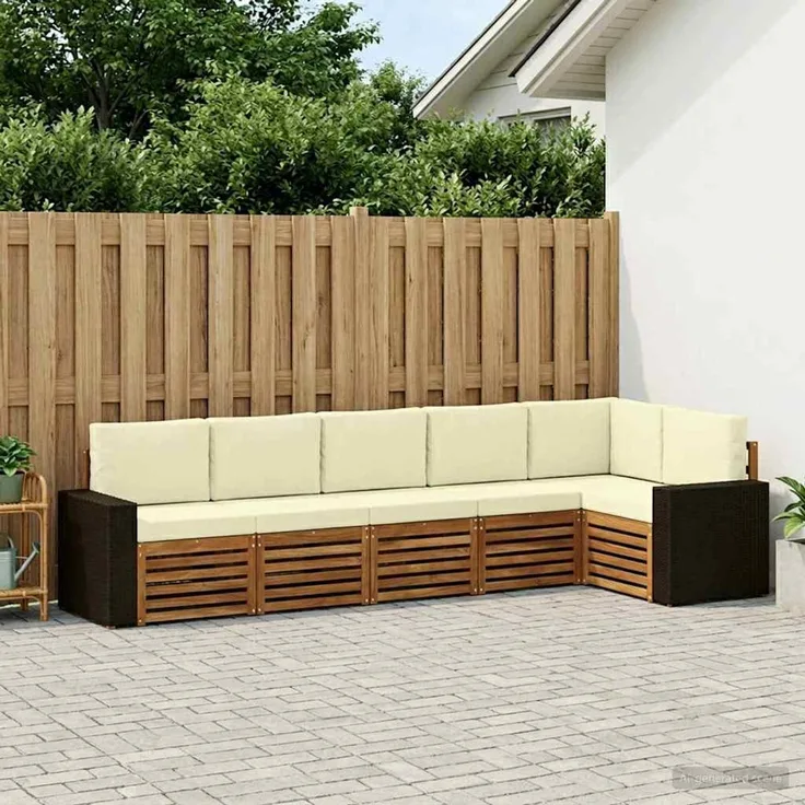 vidaXL Outdoor-Sofagarnitur 6 stk. 6-Sitzer Natur und Creme 3384421