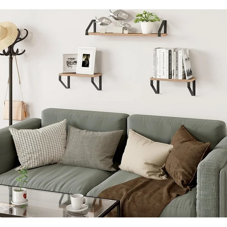 EUGAD Wandregal, Set 3-tlg, Hängeregal Wanddeko Vintage-Holzoptik und Schwarz – Bild 3