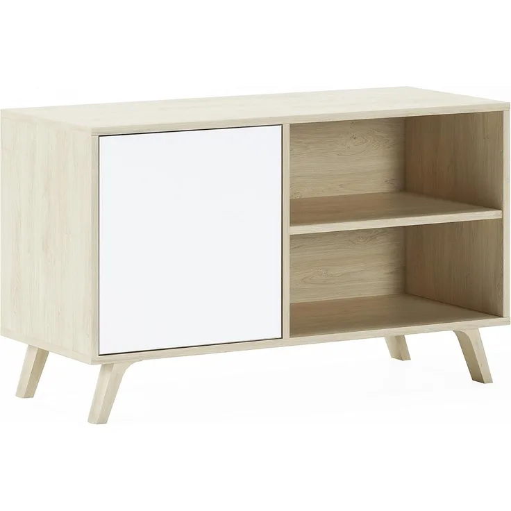 Skraut Home – TV-Schrank für Wohnzimmer – 57 x 95 x 40 cm – geeignet für 32/40" Fernseher – Modell Wind 100 – Puccini – weiße Flügeltür