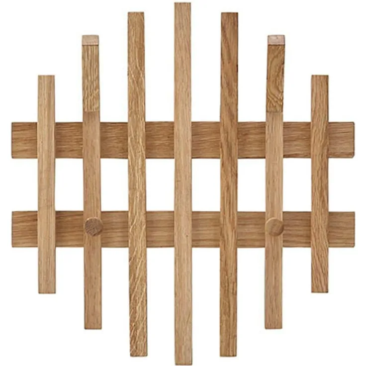 Garderobenpaneel >BANTRY< 4 Haken, Lamellen, in Eiche, Massivholz - 38x40x11cm (BxHxT)