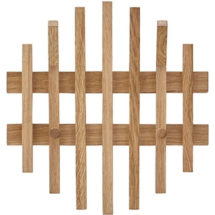 Garderobenpaneel >BANTRY< 4 Haken, Lamellen, in Eiche, Massivholz - 38x40x11cm (BxHxT) – Bild 1