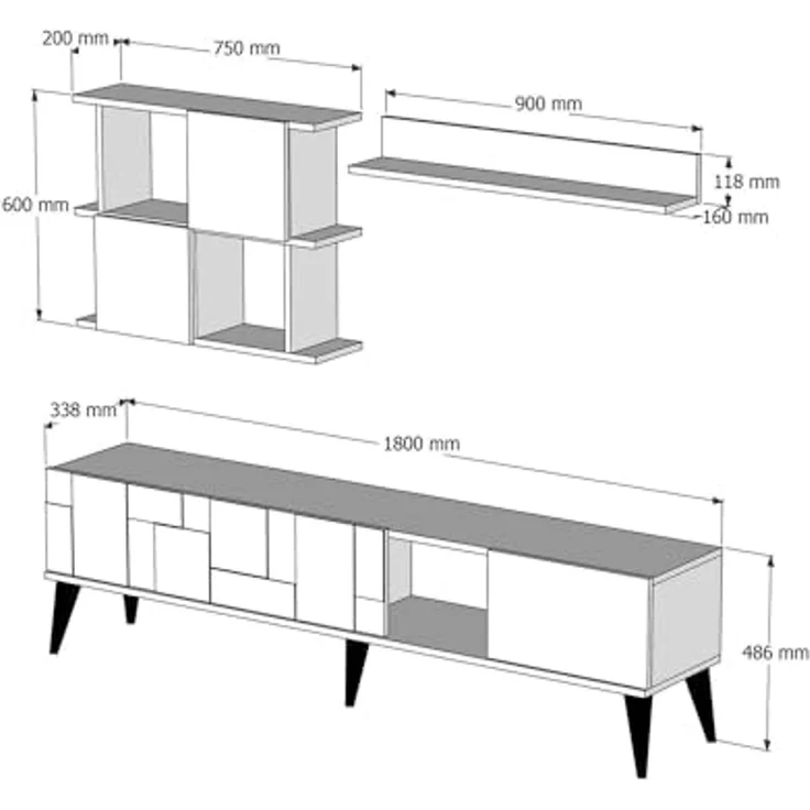 Dmora TV-Schrank Menk 180x33,8x48,6h cm Braun 4 Regale, 4 Türen – Bild 3