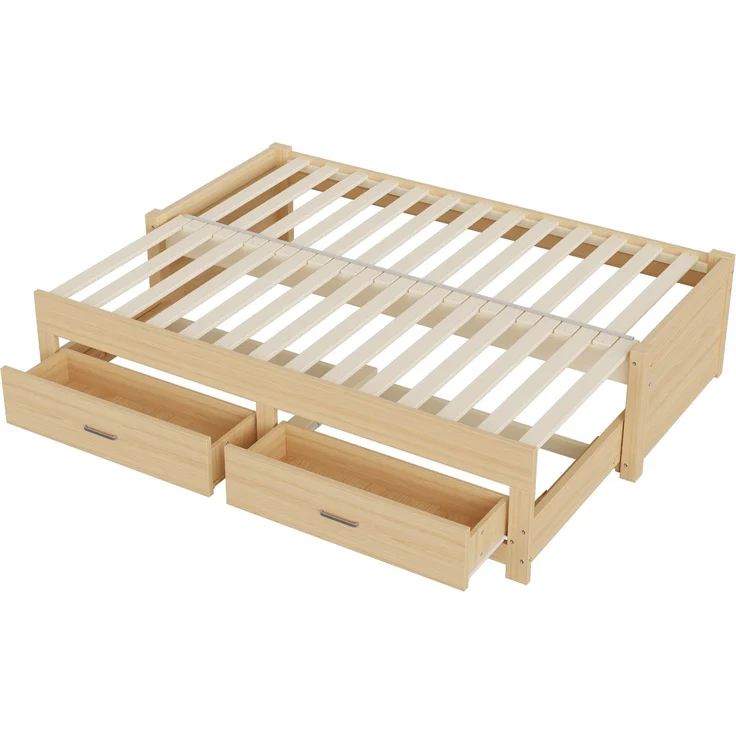 ZUBALIYA Tagesbett 90/180 × 190 cm, Holz, Ausziehbett, Schubladen, Lattenrost, Naturholz – Bild 17