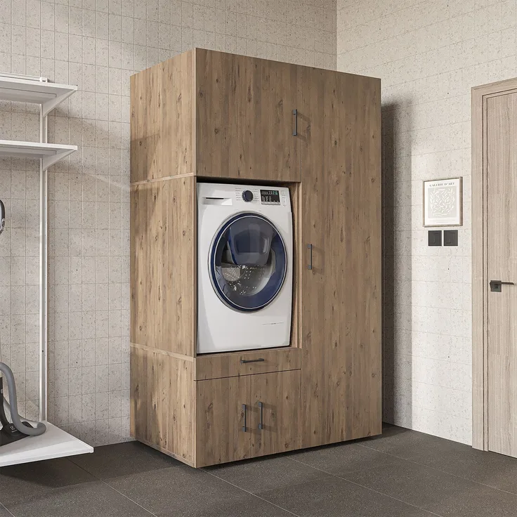 Roomart Waschmaschinenschrank 236 cm breit – Soft-Close, Stauraum • Eiche