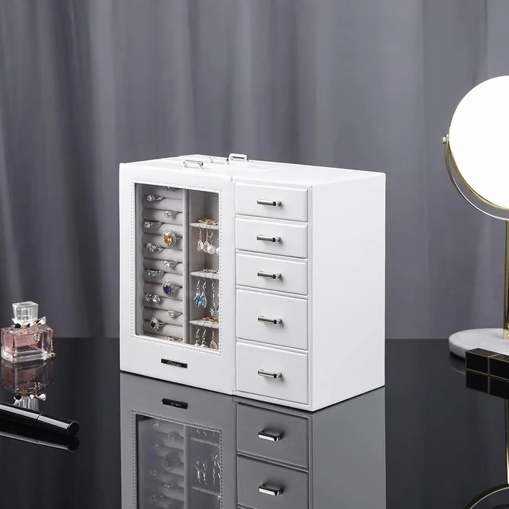 Yorbay Schmuckkasten Groß mit 8 Schubladen, Schmuckkoffer mit Glasfenster für Damen, Schmuckschatulle für Halsketten, Ringe, Armbänder, Ohrringe – Bild 8
