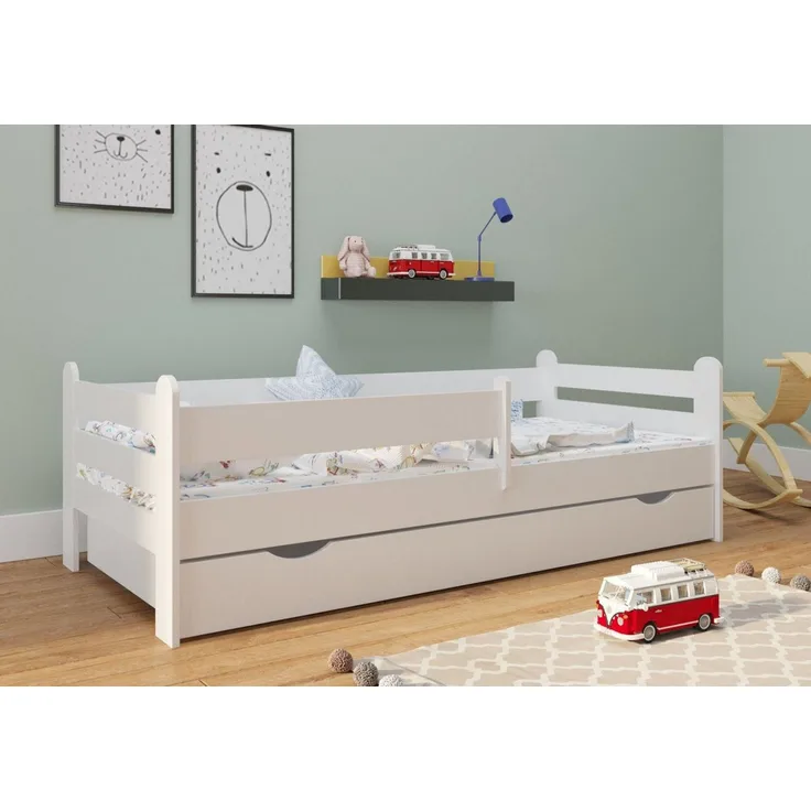 Kids Collective Kinderbett 180x80 cm mit Rausfallschutz, Schublade & Lattenrost in weiß 80x180 Mädchen Jungen Bett Skandi
