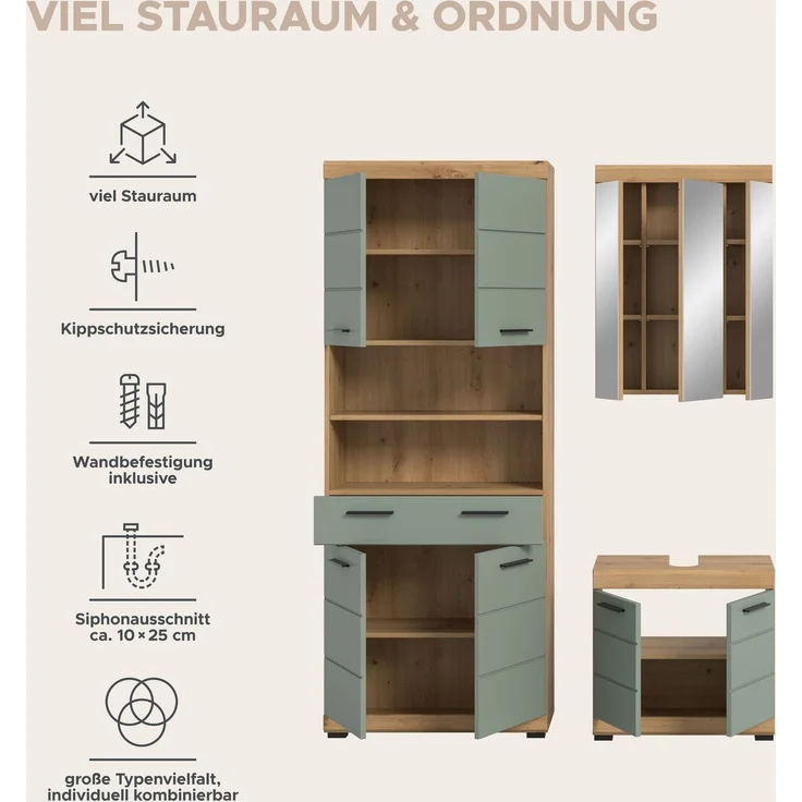 Badkombination B/H/T: 149x191x34 cm in Artisan Eiche Nachbildung – Bild 10