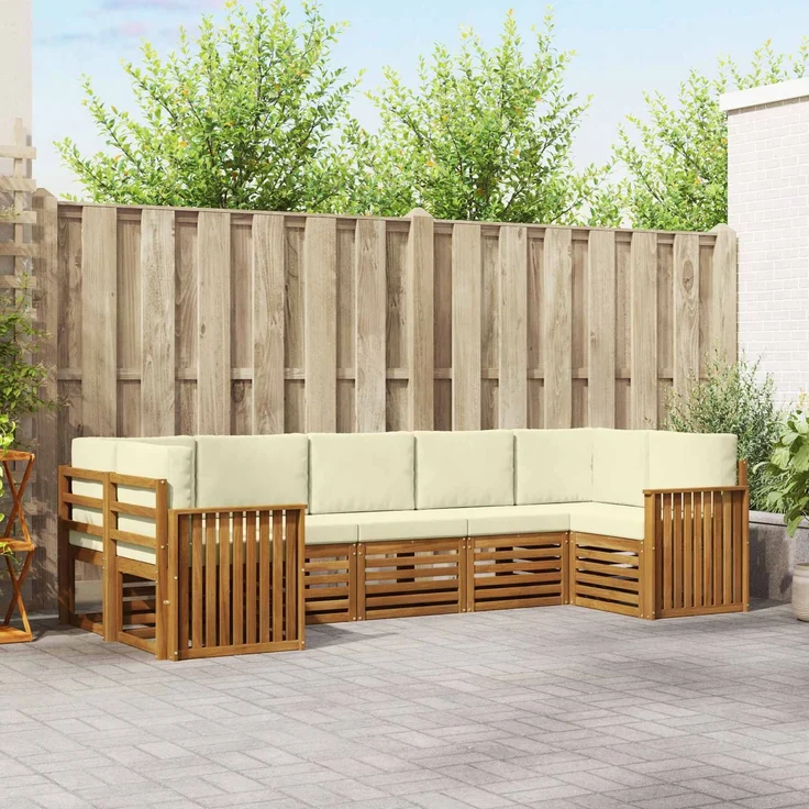 vidaXL Outdoor-Sofagarnitur 7 stk. 7-Sitzer Natur und Creme 3375405 – Bild 1