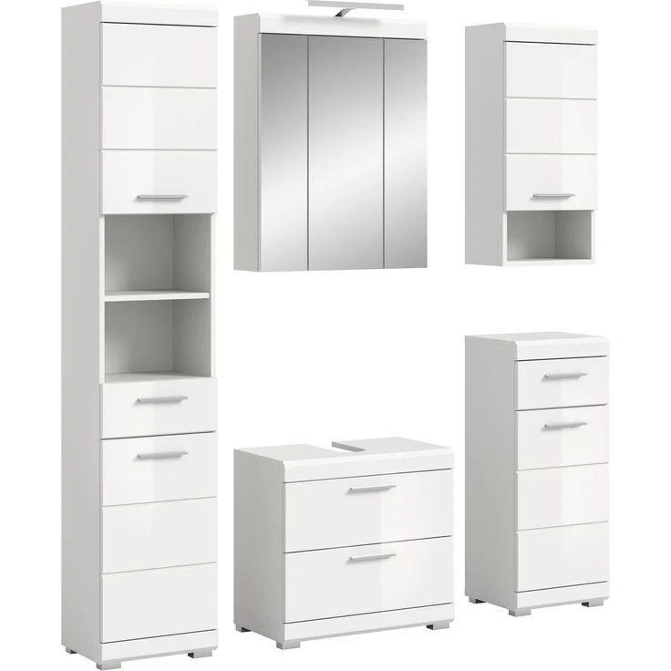 Xonox Scout Badkombination (B/H/T: 164x191x34 cm) in weiß Nachbildung und weiß Hochglanz tiefzieh – Bild 1