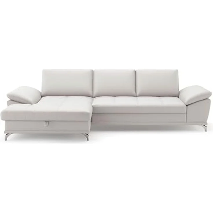 Cavadore Eckcouch Castiel mit Federkern / Ecksofa mit großem Longchair, Sitztiefenverstellung und mattschwarzen Metallfüßen / 301 x 89 x 176 / Echtleder, Weiß – Bild 7