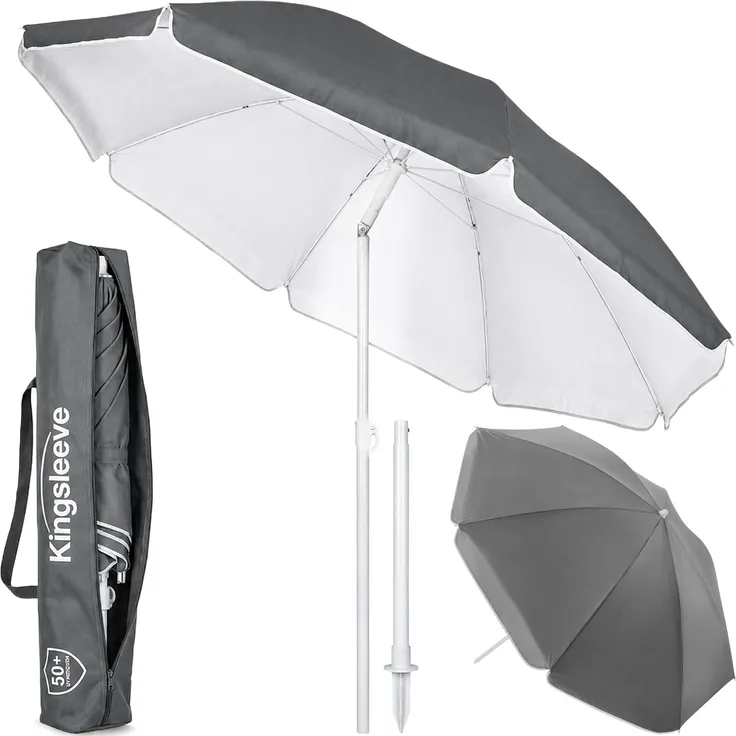 Kingsleeve Sonnenschirm anthrazit wasserabweisend Strandsonnenschirm, anthrazit, 180 cm