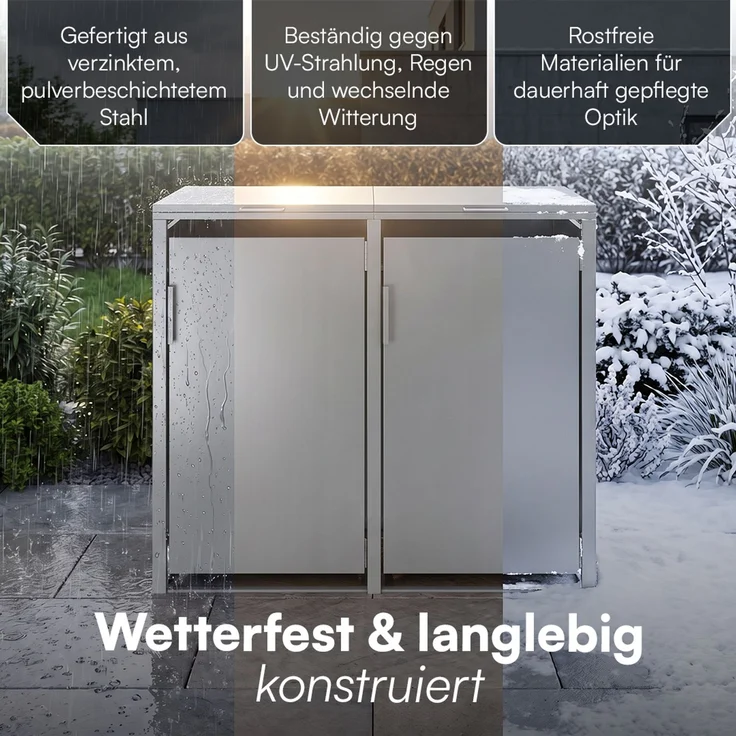STEELSØN 'Thoria' Mülltonnenbox 2er je 240 Liter, grau, Mülltonnenverkleidung aus Stahl, wetterfest, 116x80x134 cm, Müllbox für 2 Tonnen – Bild 6