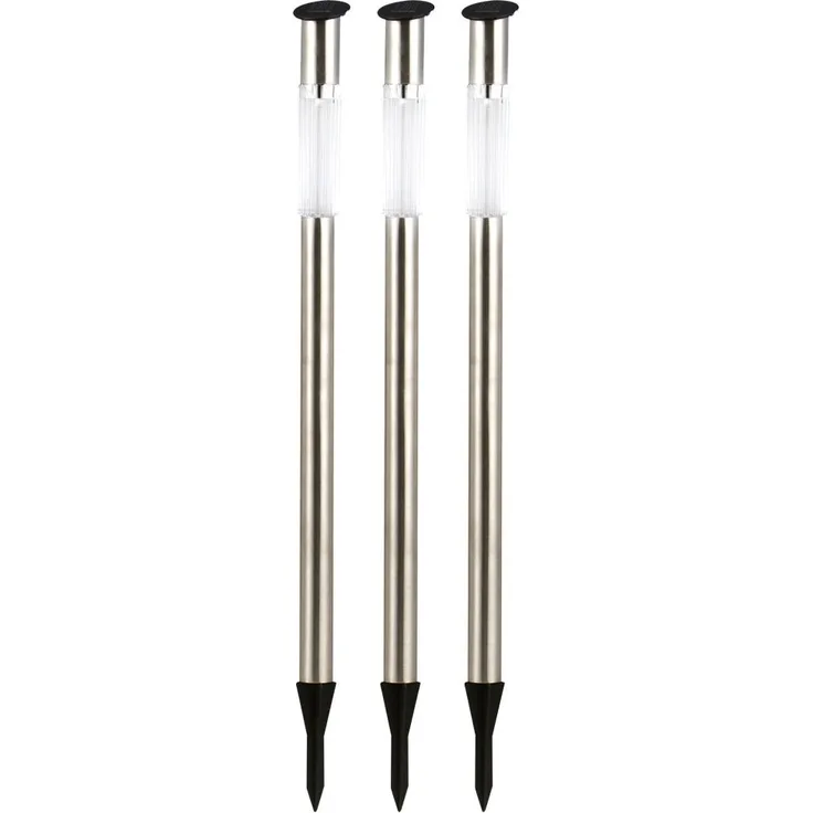 3er Set Solar-Steckleuchte, Edelstahl, H 70 cm