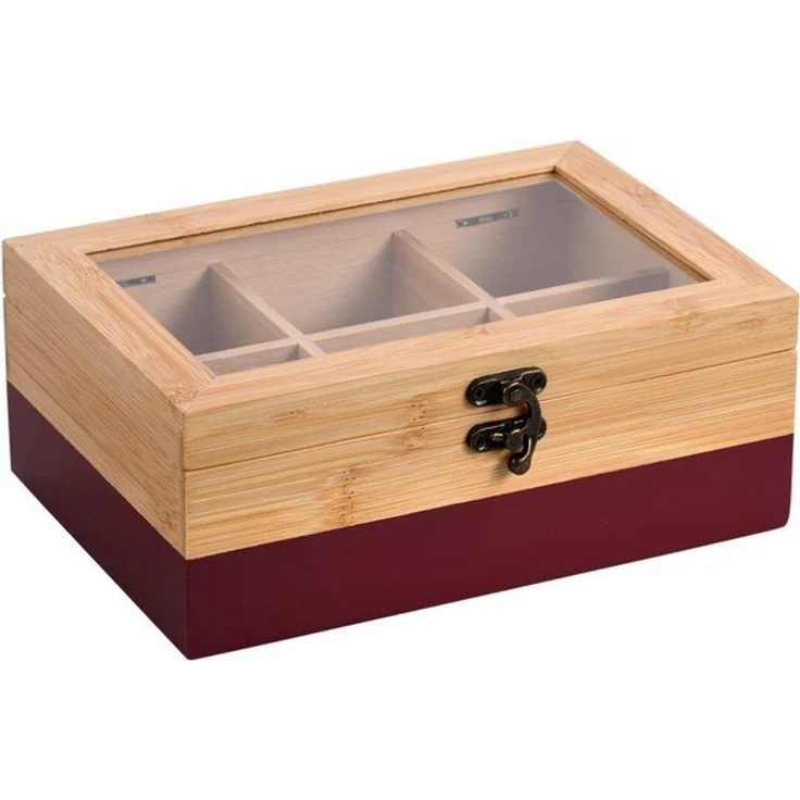 KESPER® Teebox Aufbewahrungsbox mit 6 Fächern, aus Bambus, FSC, Bambus, (1-tlg), mit Kunststoff-Sichtfenster und Metallverschluss – Bild 2