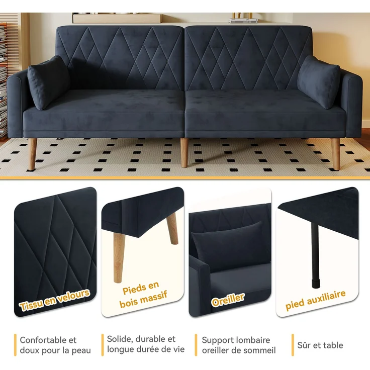 ZUBALIYA Schlafsofa 75x82 cm, mit Samtbezug, mit breiten Armlehnen, mit Schaumstoffpolsterung, ohne aufwendige Montage – Bild 8