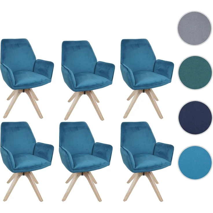 6er-Set Esszimmerstuhl HWC-G67, Esstischstuhl Küchenstuhl mit Armlehne, drehbar Holz Samt 320 g/m² MVG ~ türkis-blau – Bild 10