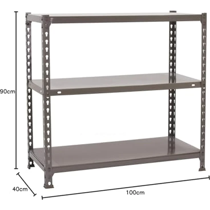 Simon Rack Schwerlastregal, 900 x 1000 x 400 mm, Bis 70 kg Belastbar, 3 Verstellbare Ablagen, Kellerregal, Lagerregal, Grau - Ecoclick – Bild 3