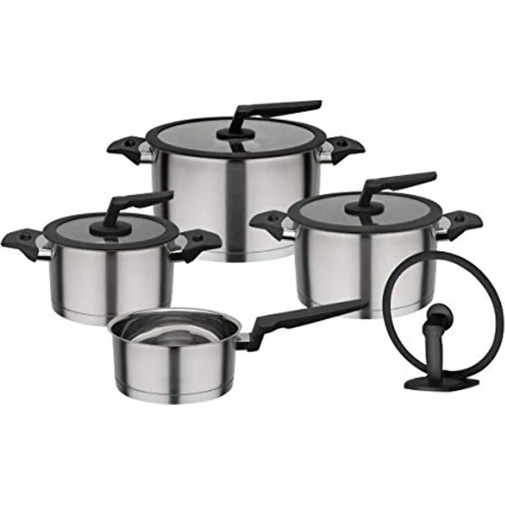 GSW Topf-Set APART, Edelstahl 18/8 (Set, 9-tlg, je 1 Fleischtopf 16/20/24 cm, 1 Stieltopf 16 cm), Induktion