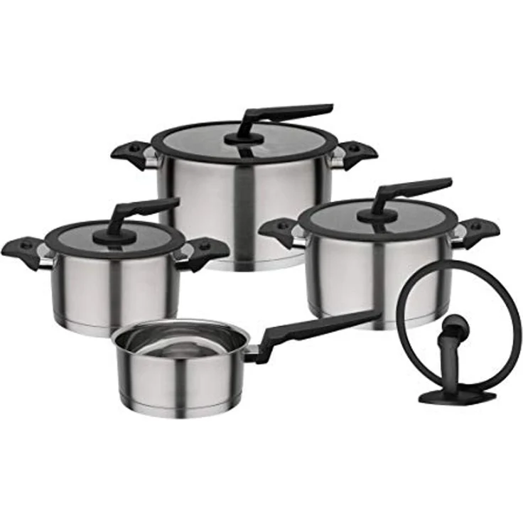 GSW Topf-Set APART, Edelstahl 18/8 (Set, 9-tlg, je 1 Fleischtopf 16/20/24 cm, 1 Stieltopf 16 cm), Induktion – Bild 1