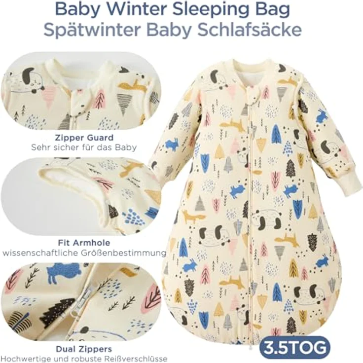Duomiaomiao 3.5Tog Schlafsack Baby, 100% Baumwolle Baby Schlafsack Winter, Mädchen Neugeboren, Jungen Schlafsack, Warmer Neugeborene Kinder(85) – Bild 4