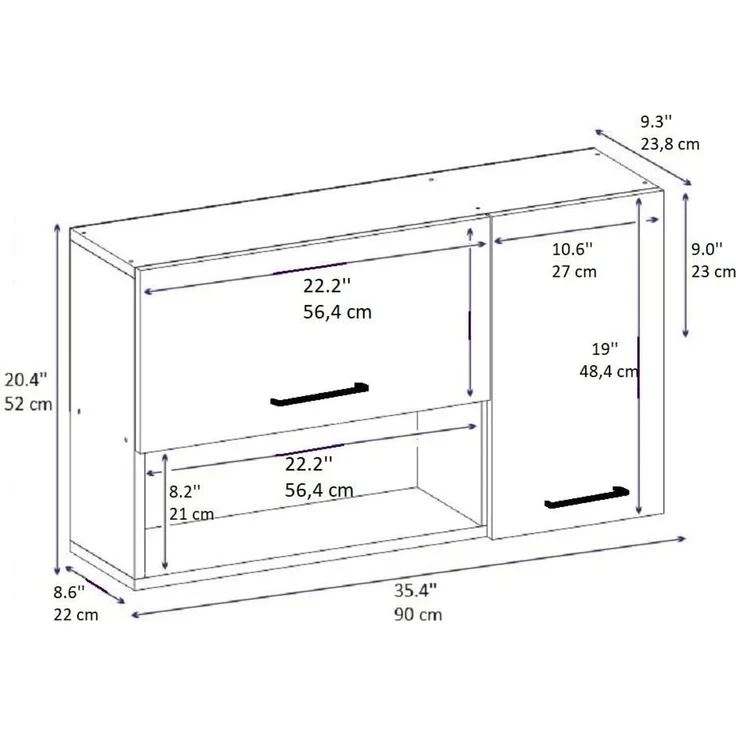 Mehrzweckschrank, Saphir-Eiche & Weiß, 90 x 52 x 23,8 cm | 100% melaminbeschichtet, 18 mm stark | Wandmontage, stilvolle Aufbewahrungslösung – Bild 3