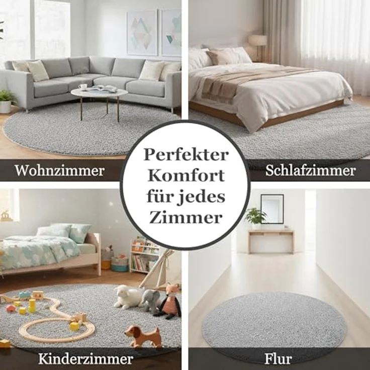 TaraCarpet Langflor-Teppich Venezia Shaggy, rund, Höhe: 35 mm, Hochflor Shaggy Uni Grau Wohnzimmer Schlafzimmer 080x080 cm – Bild 6