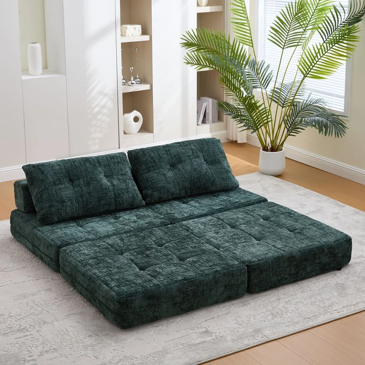 Klappsofa Bett mit Kopf- & Lendenkissen, multifunktionales Schlafsofa, 2-in-1 Faltsofa mit hochdichtem Schaumstoff,Smaragd – Bild 5