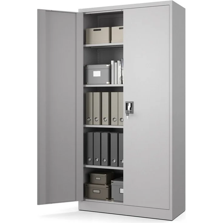 Muralo Aktenschrank Metallschrank für Dokumente, Doppeltür mit Schloss, ideal für Büro (1-St, 50 kg Traglast, 185×90×40 cm) Zwei Schlüssel, Doppeltür, passt 50 Ordner, 4 verstellbare Regale – Bild 1