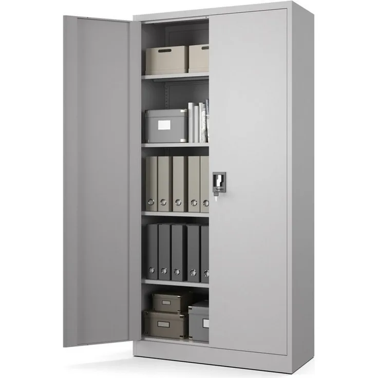 Muralo Aktenschrank Metallschrank für Dokumente, Doppeltür mit Schloss, ideal für Büro (1-St, 50 kg Traglast, 185×90×40 cm) Zwei Schlüssel, Doppeltür, passt 50 Ordner, 4 verstellbare Regale
