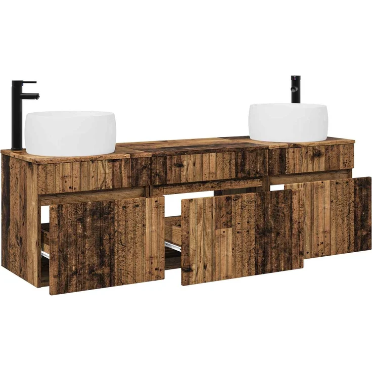 vidaXL Badezimmerschrank-Set 3 stk. Altholz 157 x 44,5 x 80 cm 3405775 – Bild 3