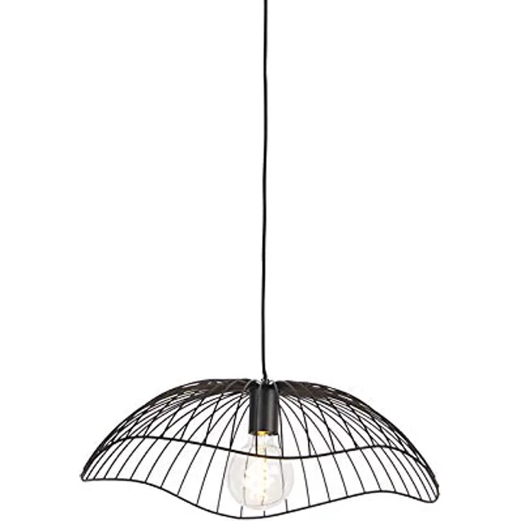 Qazqa Pua Pendelleuchte, 50cm, dimmbar, Schwarz, ideal für Wohnzimmer, E27 Fassung