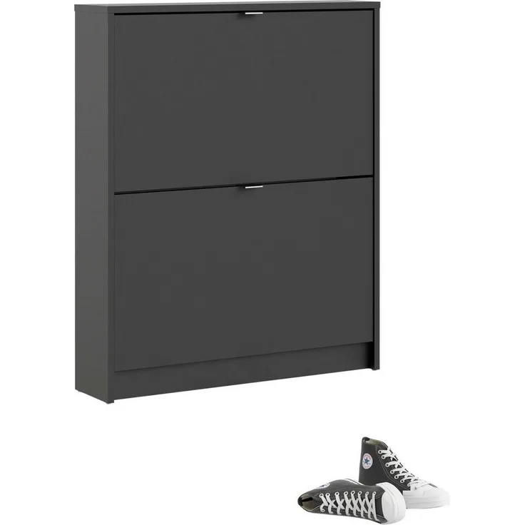 Schuhschrank mit zwei Türen, Farbe Schwarz, 70,3 x 85,2 x 16,55 cm