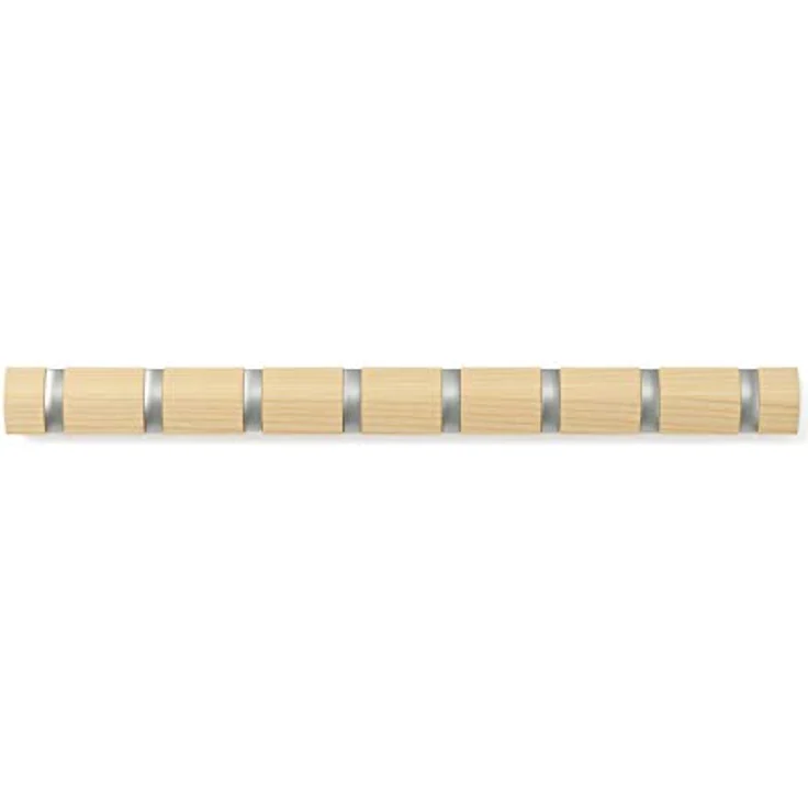 Umbra Flip 8 Garderobenhaken – Moderne, Schlichte und Platzsparende Garderobenleiste mit 8 Beweglichen Haken für Jacken, Mäntel, Schals, Handtaschen und Mehr, Natur – Bild 10