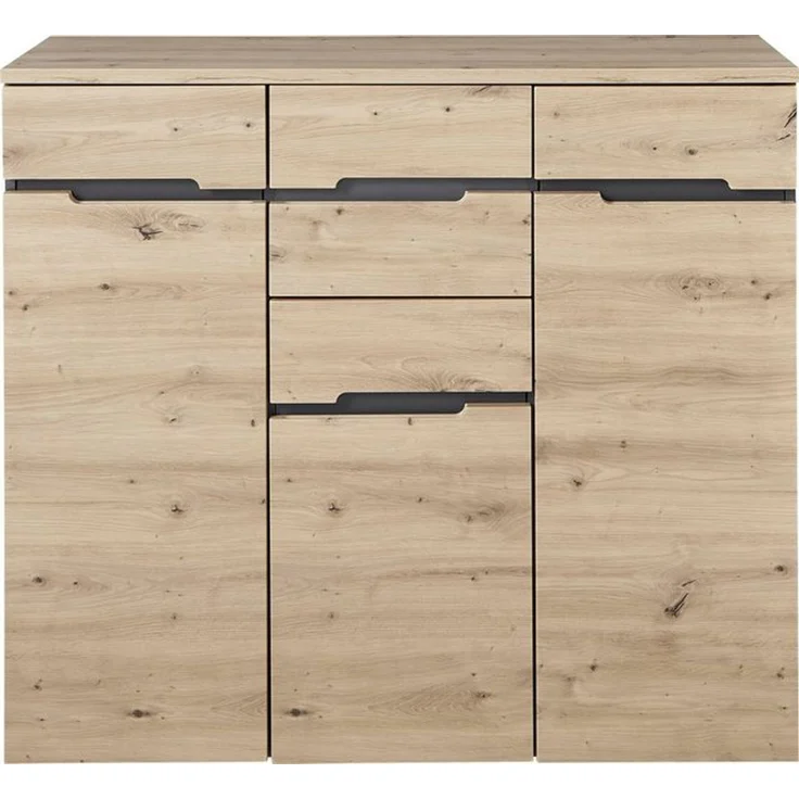 Kommode Melanie / Memphis, Holzwerkstoff, Grau, Holzfarben, 120 x 107 x 38 cm – Bild 4