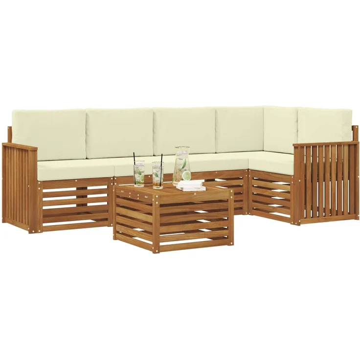 vidaXL Outdoor-Sofagarnitur 6 stk. 5-Sitzer Natur und Creme 3374845 – Bild 3