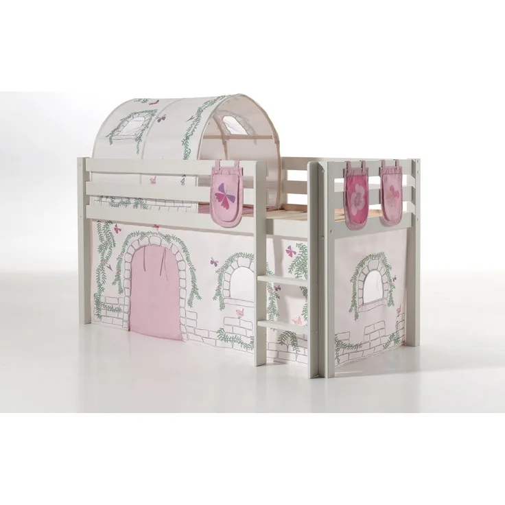 Vipack 'Pino' Spielbett weiß, mit Vorhang, Tunnel und 3 Taschen 'Birdy'