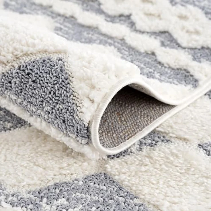 Teppich Wohnzimmer Hochflor - Boho - Pastell Cream Grau - 120x170cm - Einfarbig - Modern Raute Meliert Muster - Skandinavisch Flauschig Weich - Wohnteppich Schlafzimmer Dekoration – Bild 6