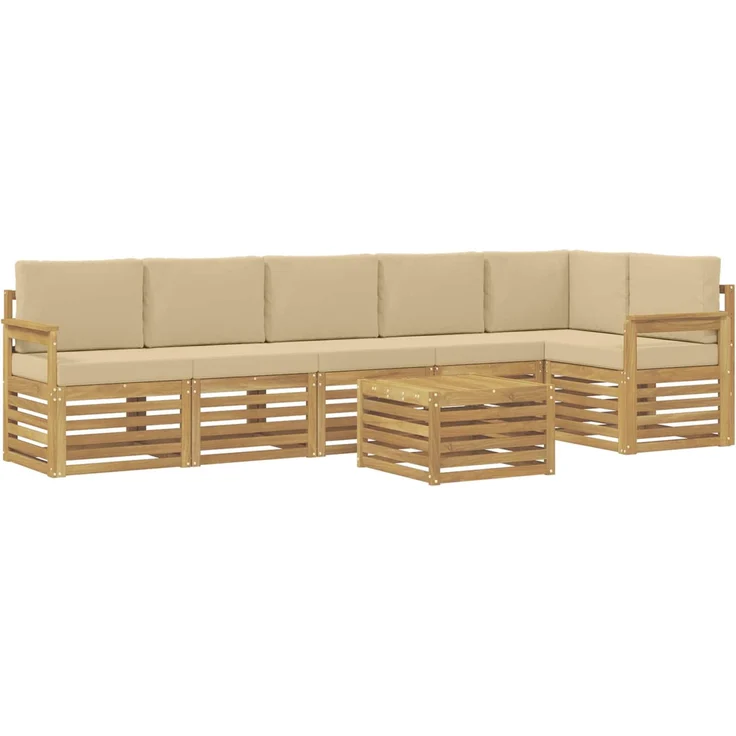 vidaXL Outdoor-Sofagarnitur 7 stk. 6-Sitzer Weiß und Beige Polyester 3391943 – Bild 2