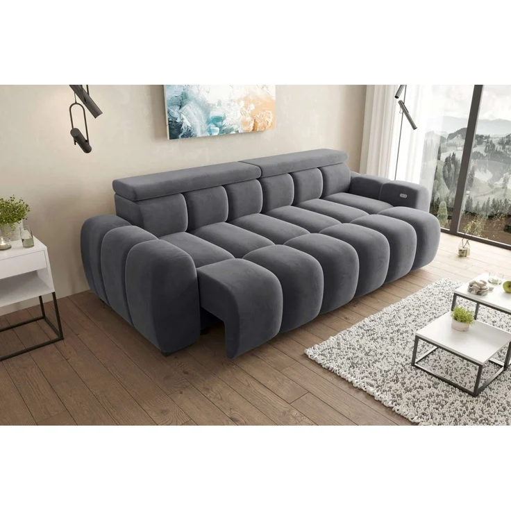 99rooms Alessio Bigsofa Velours TIFFANY Anthrazit mit Sitztiefenverstellung Lieferung Wohnung – Bild 3