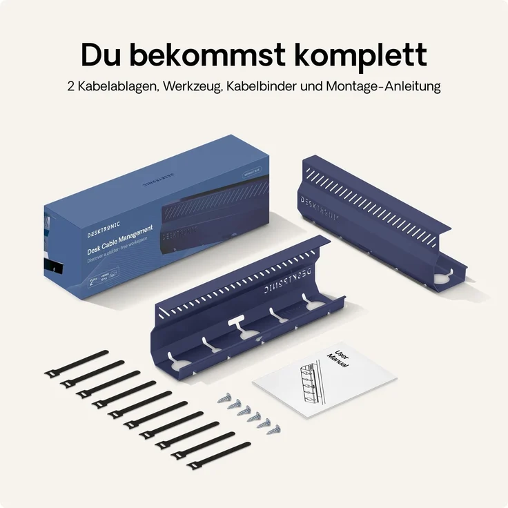 Desktronic Kabelkanal Schreibtisch, 2x43cm, Hochwertiger Stahl, Kabel Organizer für Kabelführung Blau – Bild 5