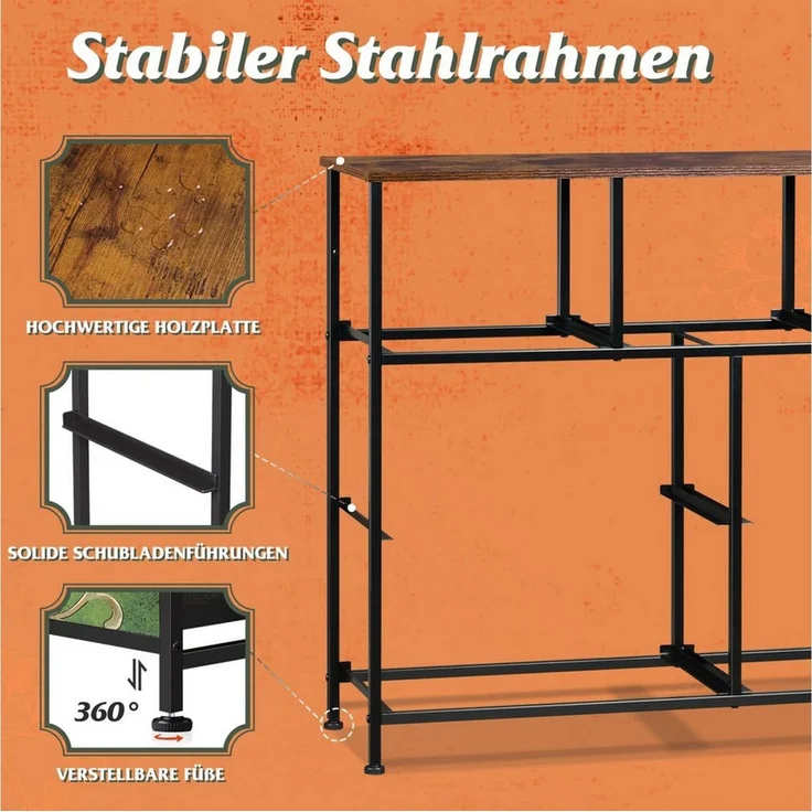 WLIVE Kommode mit 9 Stoffschubladen, Schubladenkommode 100 × 30 × 102 cm (mit 7 Stoffschubladen, Schubladenkommode mit Holzfront, Sideboard 100 cm im Vintage-Look), Stauraumkommode für Schlafzimmer, Wohnzimmer und Flur – Bild 4