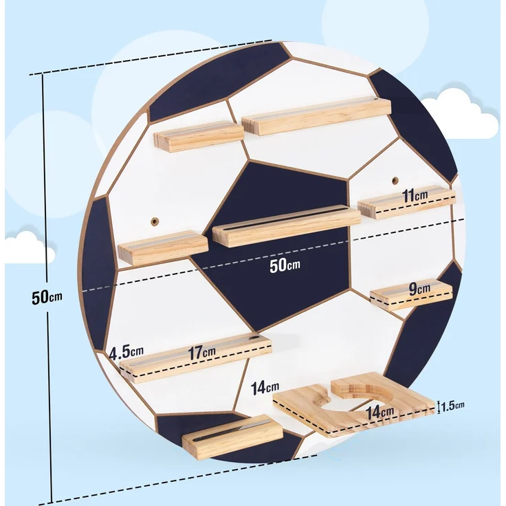 Todeco Tonie-Regal für Toniebox Hörfiguren, Magnetische Aufbewahrung für 20-25 Tonie, Wandregal Kinderregal für Mädchen & Jungen, Fußball – Bild 4