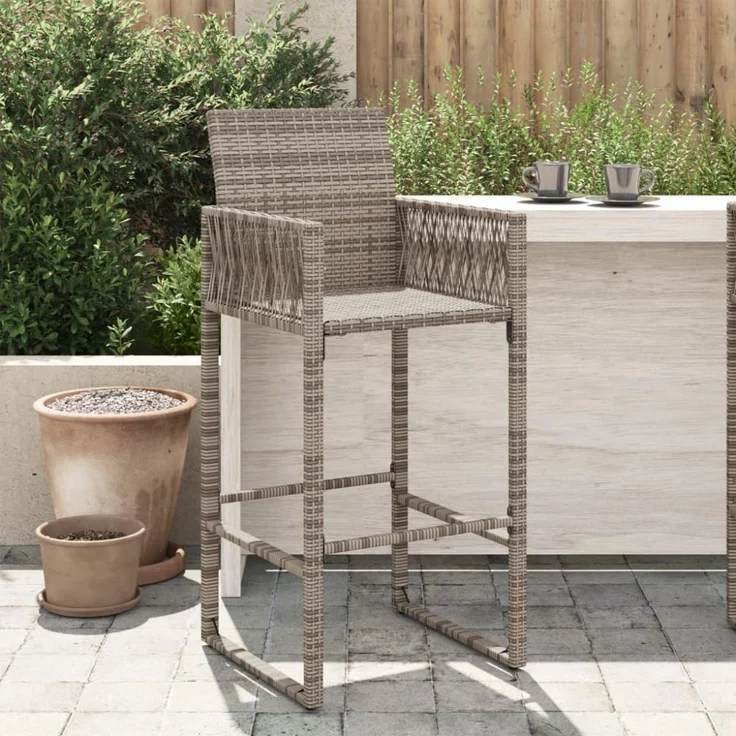 vidaXL Garten-Barhocker 2 Stk. Grau Poly Rattan 368704 – Bild 1