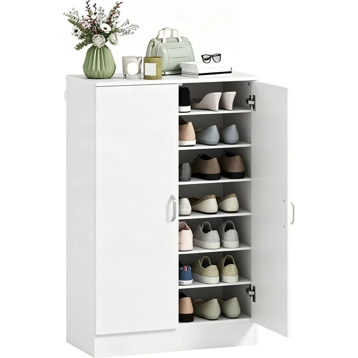 Schuhschrank mit 2 Türen, 6 verstellbare Regalböden, Soft-Close-Scharniere für 21 Paar, Weiß--Weiß--108x35x70cm--YOUDENOVA