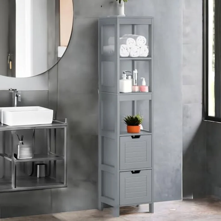 osoltus Badschrank Hochschrank Badregal Hampton 144 cm Grau – Bild 7