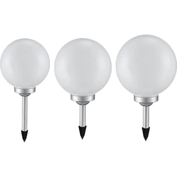 3x LED Solarleuchte, Kugel, Erdspieß, Akku, IP44