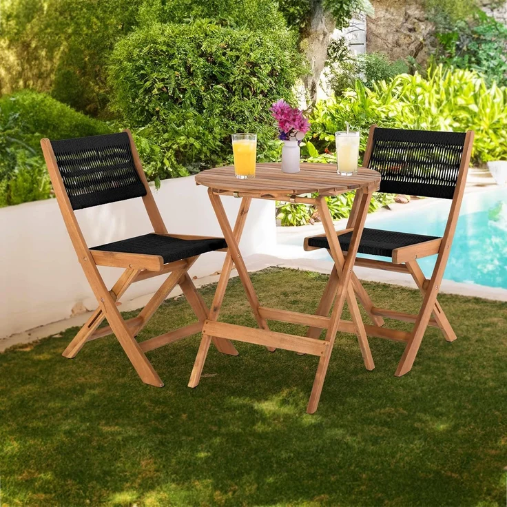 Raburg Balkonset Sitzgruppe Garten Holz wetterfest, Bistrotisch & 2 Stühle, Lanzarote, (Set), klappbares Bistroset, runder Tisch mit 60 cm Durchmesser – Bild 2