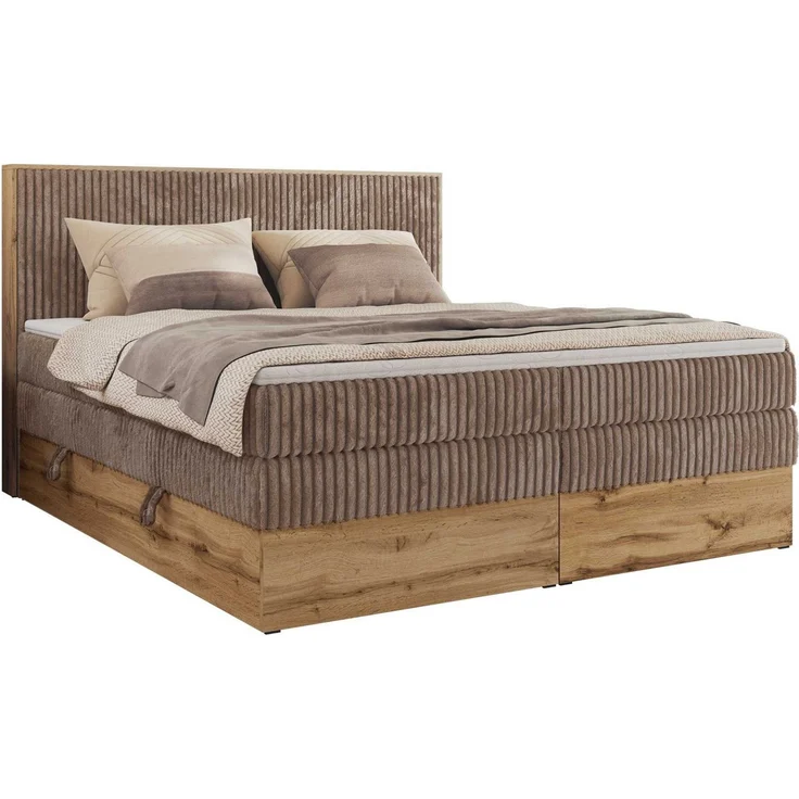 MKS MÖBEL Boxspringbett WOOD CLASSIC KING (Packung, Set, Topper T25/Visco, hohe Kopfteil, Multipocket-Matratze), Polsterbett, zwei Bettkästen, Möbelplattenelementen – Bild 2