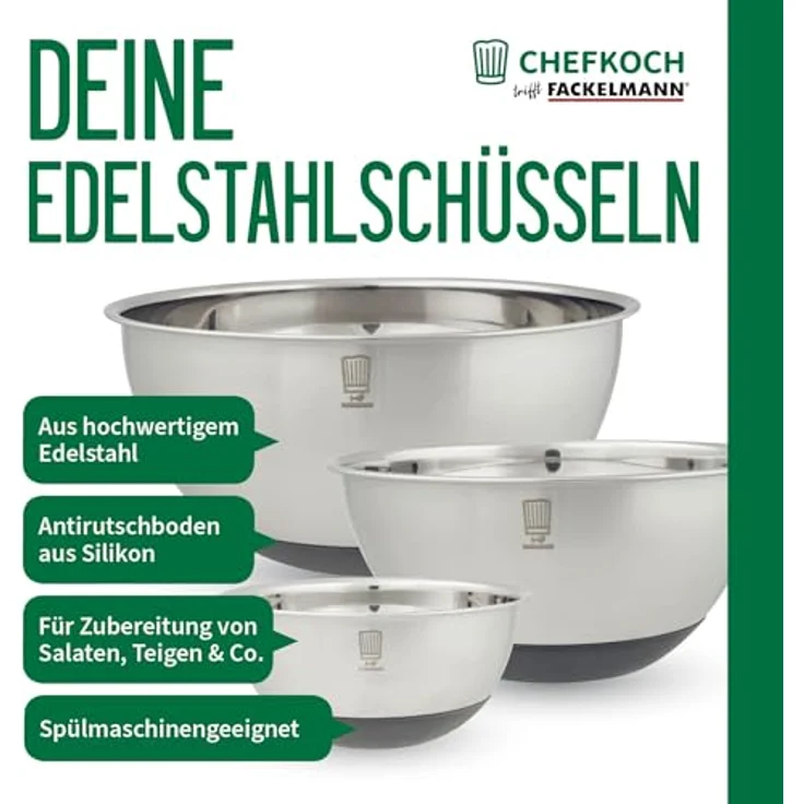Chefkoch trifft Fackelmann Schüssel Edelstahlschüsseln Set, Rührschüsseln, Küchenschüsseln, Antirutsch – Bild 3