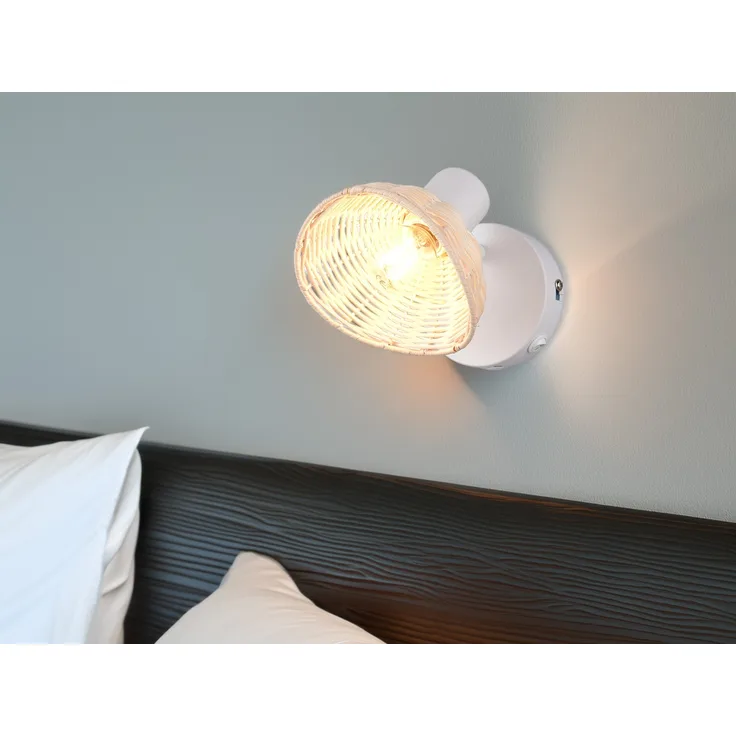 Wandstrahler CALVI mit Schalter & Rattan Lampenschirm, Breite 13cm